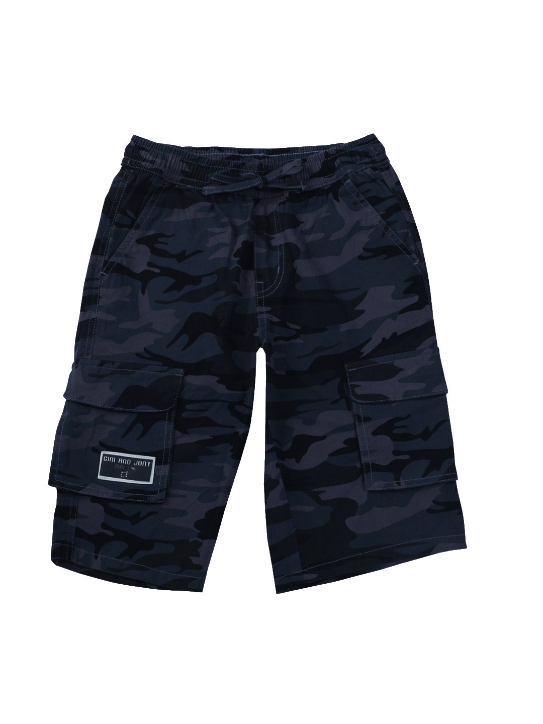 

Gini and Jony Boys Camouflage Printed Mid-Rise Cotton Cargo Shorts, Blue