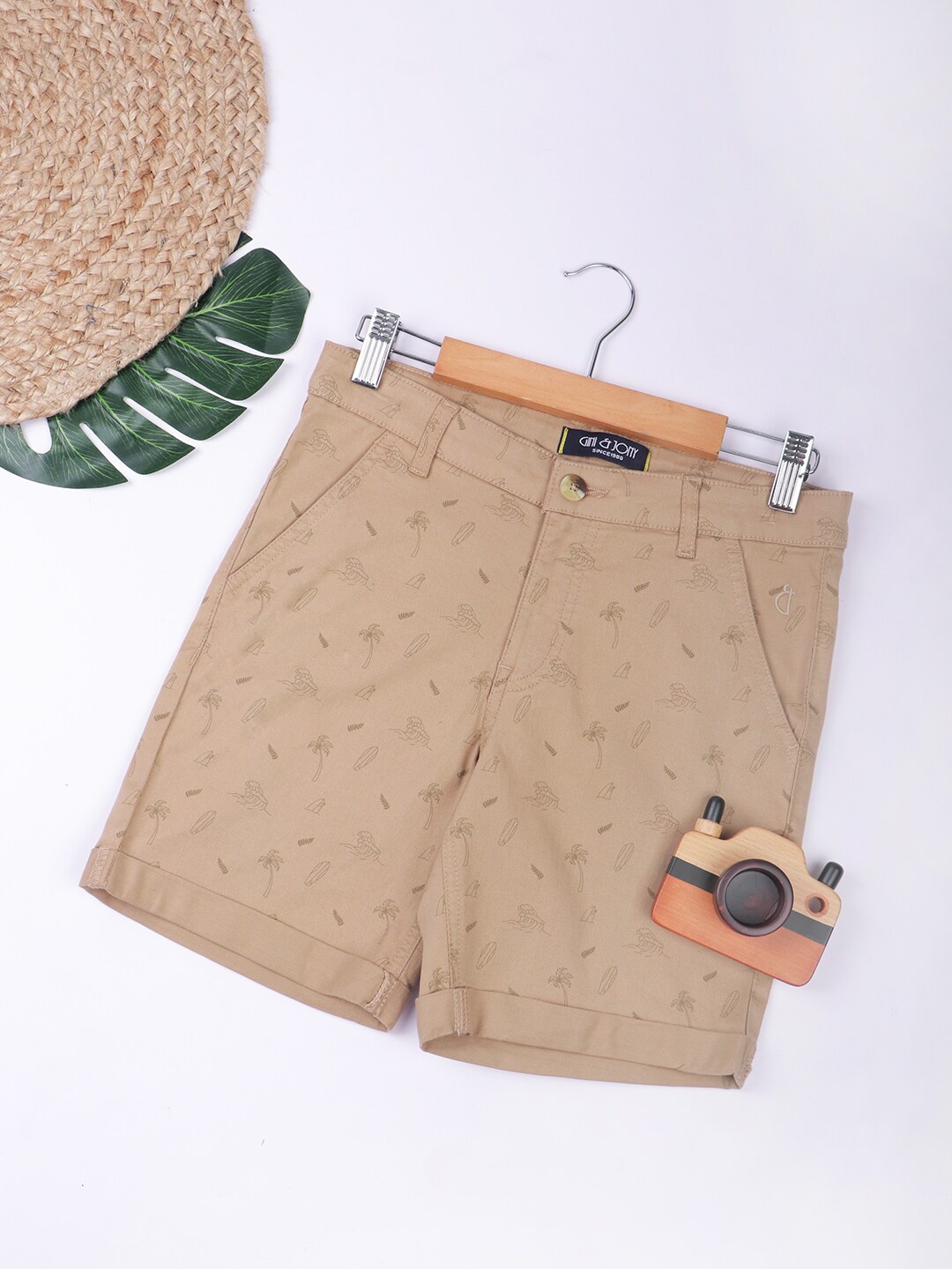 

Gini and Jony Boys Printed Mid-Rise Chino Shorts, Brown