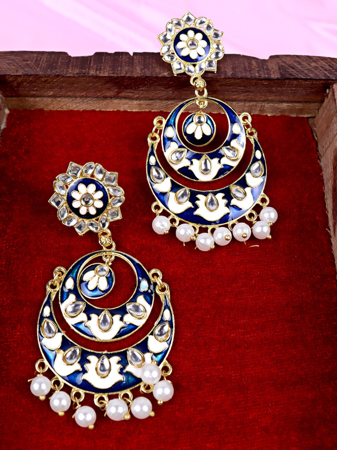 

Krelin Artificial Stone Studded Chandbali Earrings, Blue