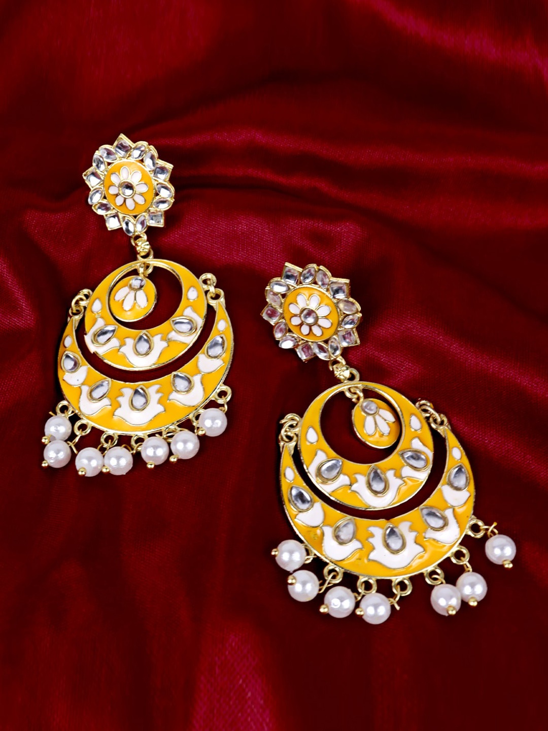 

Krelin Gold Plated Enamelled Stone Studded Drop Earrings