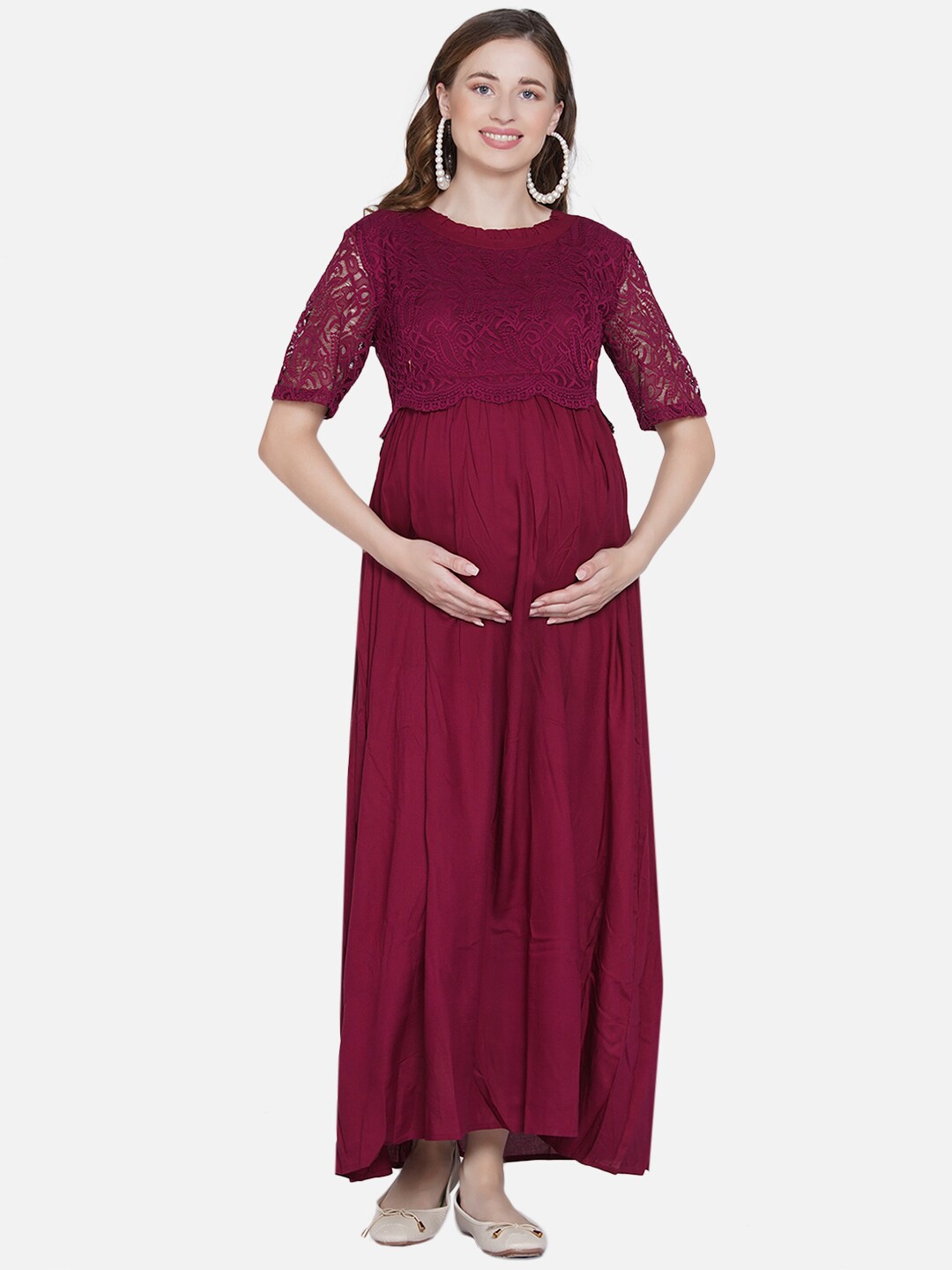 

Mine4Nine Floral Lace Maxi Maternity Dress, Red