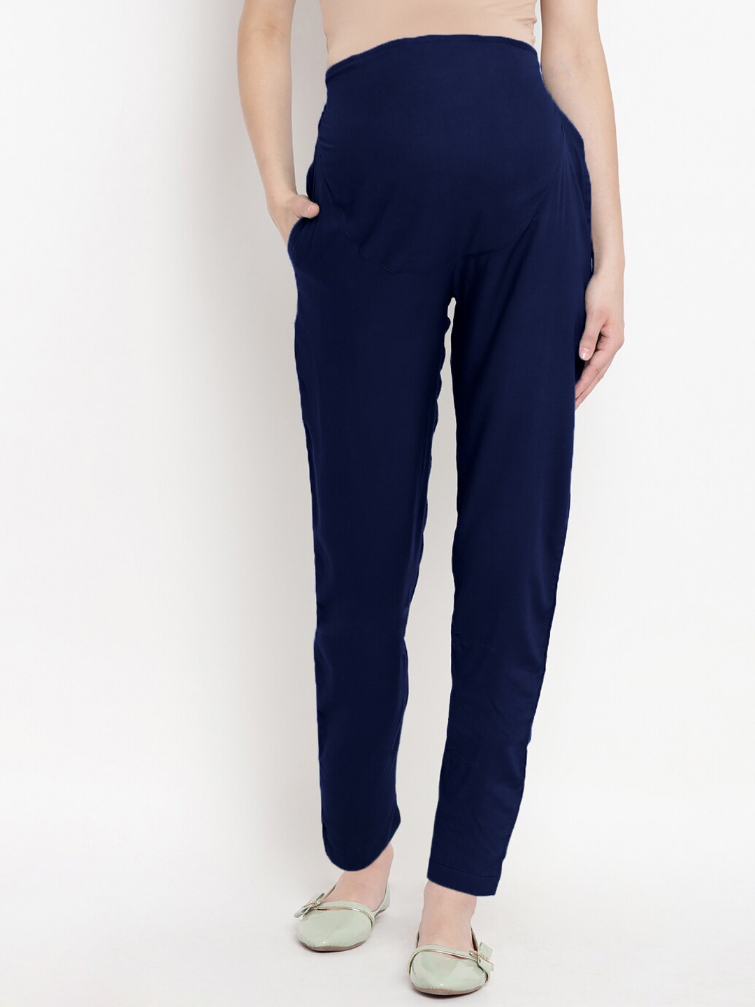 

Mine4Nine Women Easy Wash Maternity Trousers, Navy blue