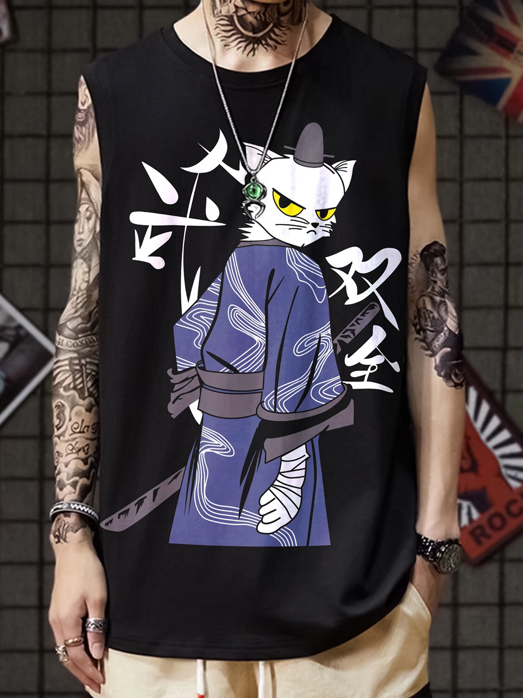 

JUMPCUTS Graphic Printed Sleeveless Boxy T-shirt, Black
