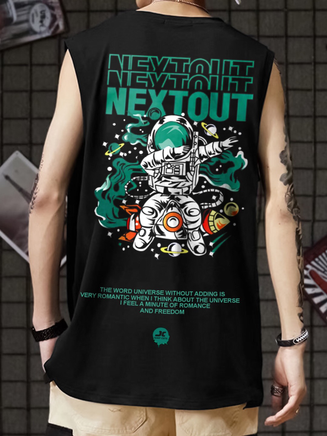 

JUMPCUTS Graphic Printed Sleeveless Boxy T-shirt, Black