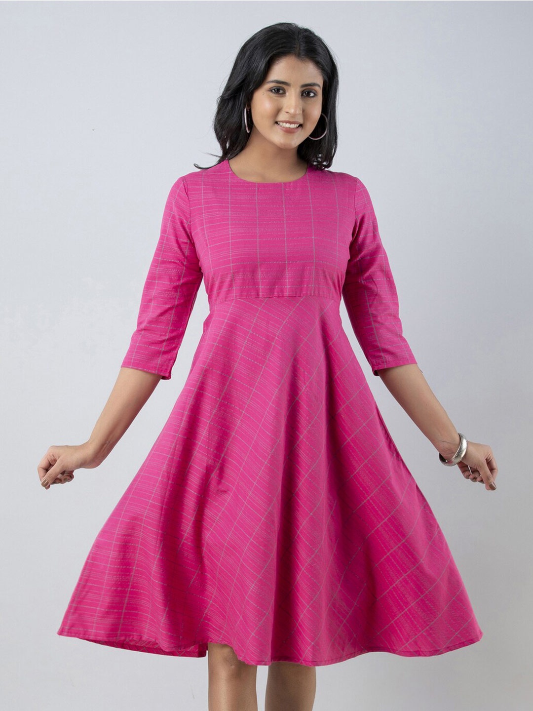 

PREKSHA Checked A-line Dress, Pink