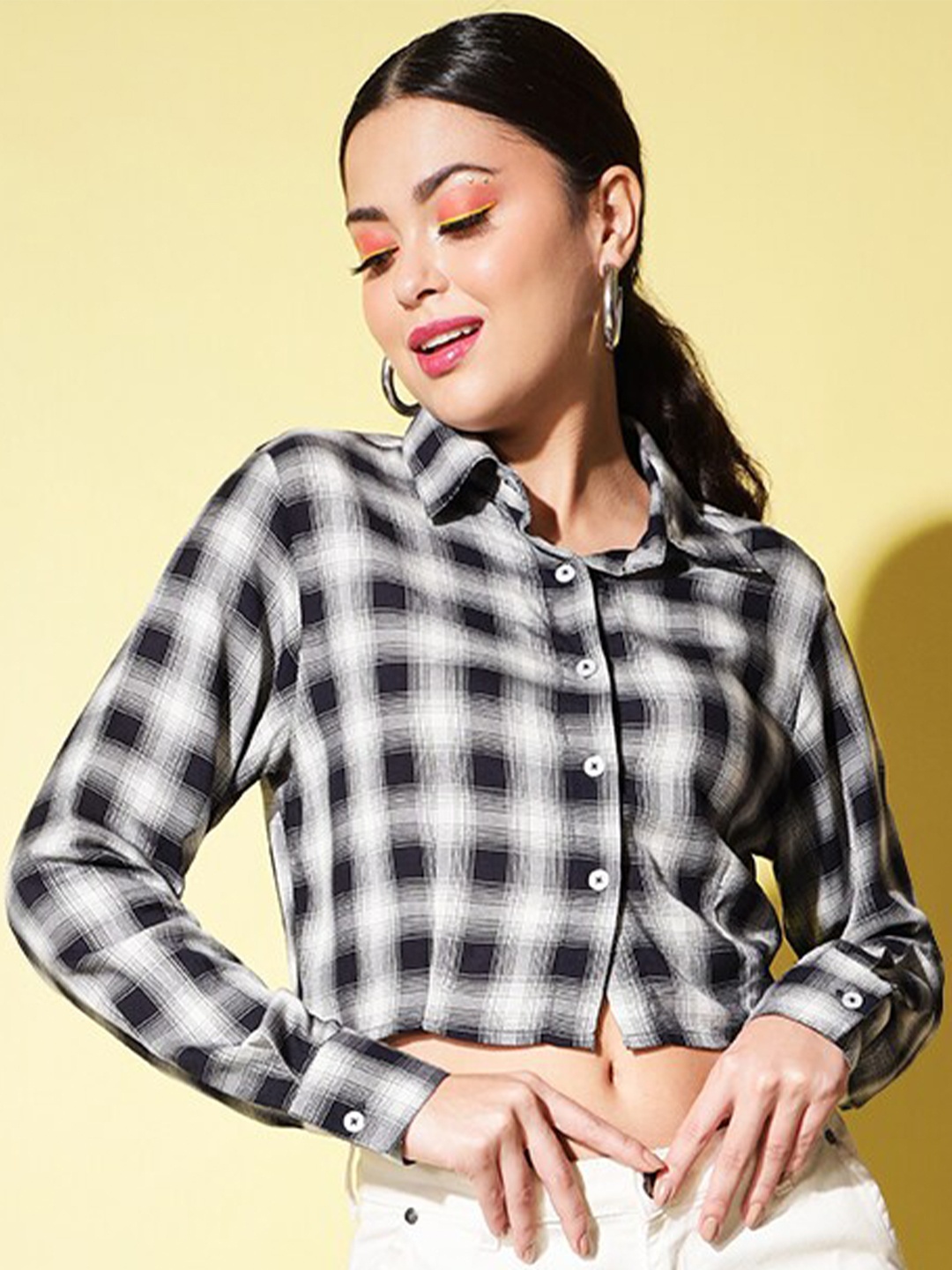 

Trend Arrest Comfort Checked Cropped Shirt, Off white