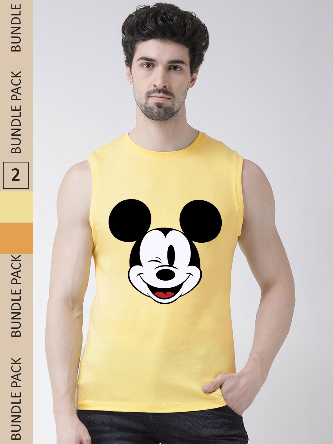 

Friskers Pack Of 2 Mickey Mouse Graphic Printed Pure Cotton Slim Fit T-shirts, Yellow
