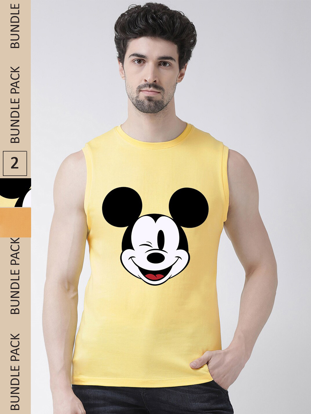

Friskers Pack Of 2 Printed Sleeveless Slim Fit Pure Cotton Sports T-shirt, Yellow