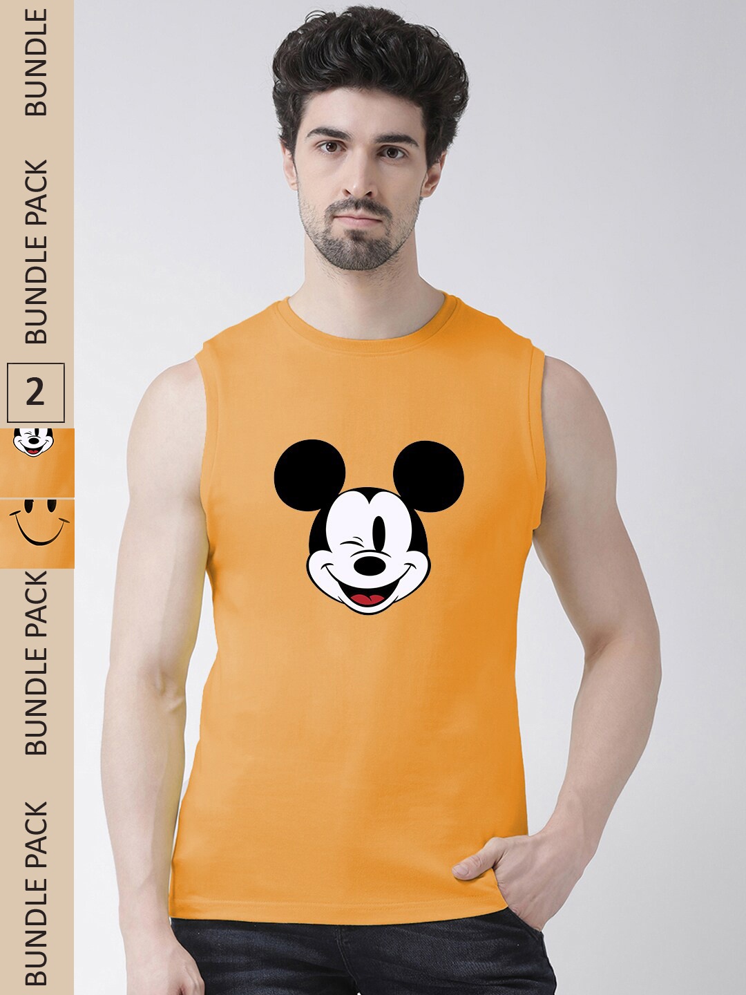 

Friskers Pack Of 2 Graphic Printed Sleeveless Slim Fit Pure Cotton Sports T-shirt, Orange