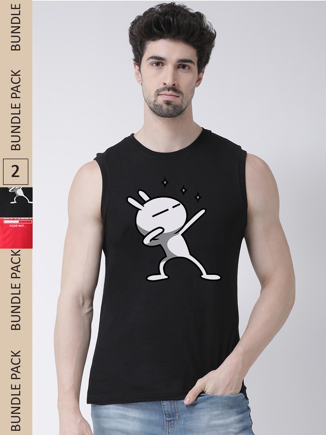 

Friskers Pack Of 2 Graphic Printed Pure Cotton Slim Fit T-shirt, Black