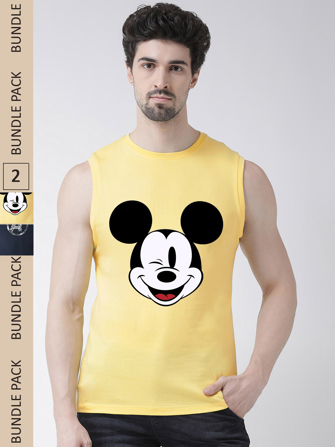 

Friskers Pack Of 2 Graphic Printed Sleeveless Slim Fit Pure Cotton Sports T-shirt, Yellow