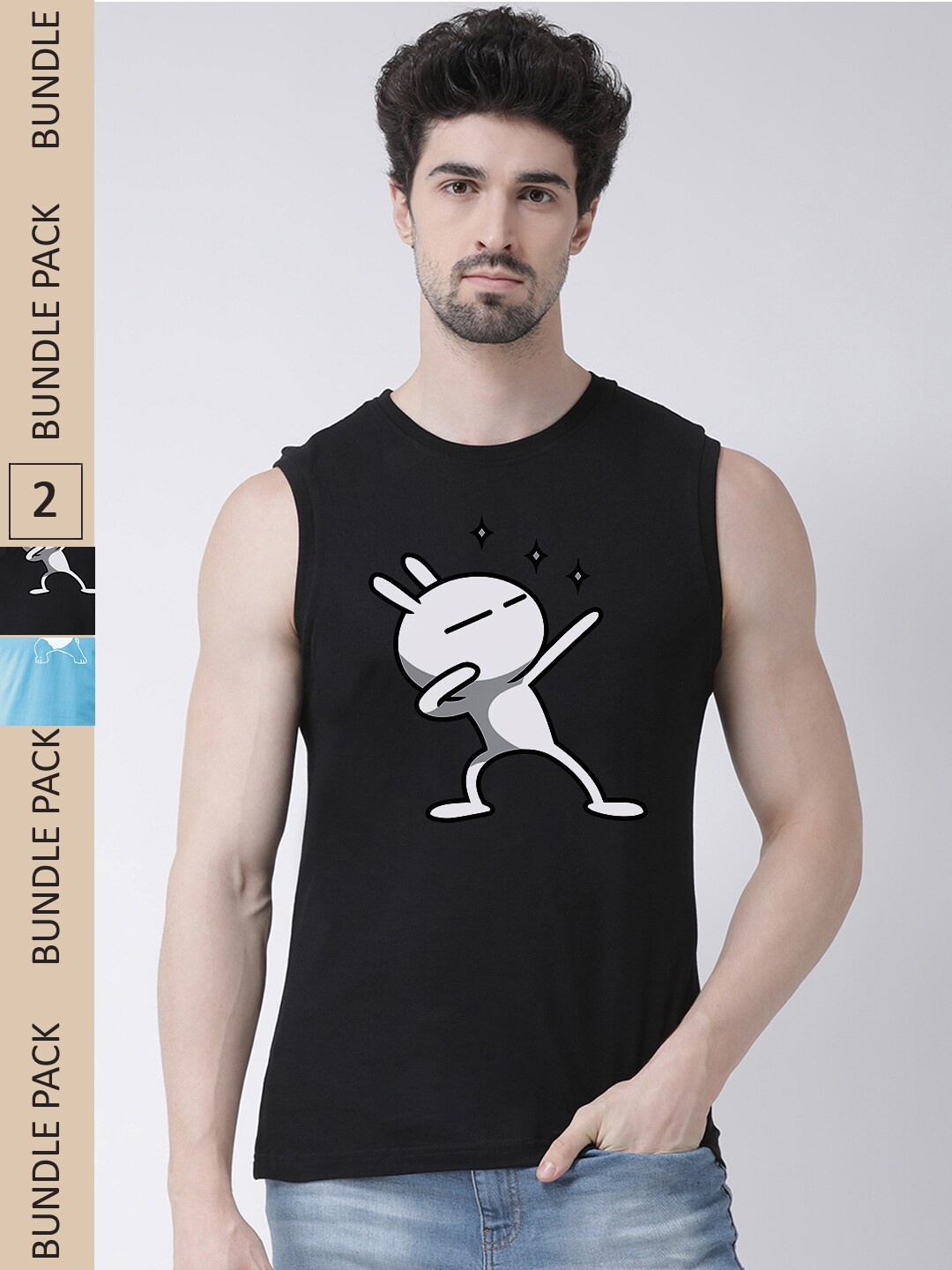 

Friskers Pack Of 2 Graphic Printed Pure Cotton Slim Fit T-shirts, Black