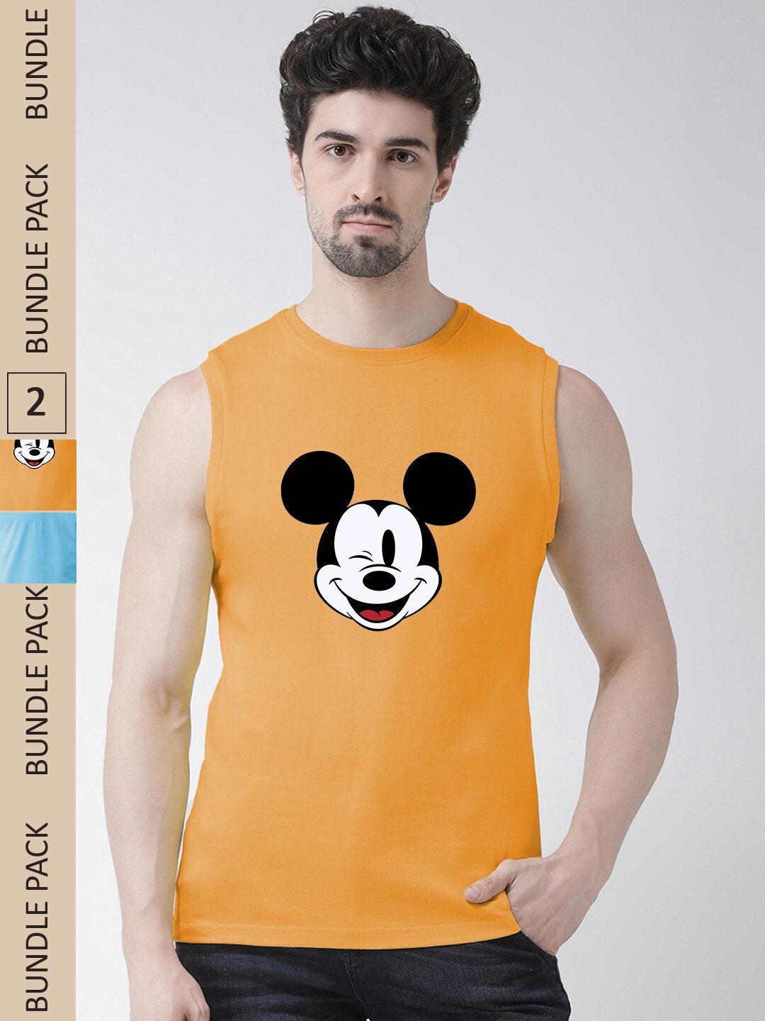 

Friskers Pack Of 2 Mickey Mouse Graphic Printed Pure Cotton Slim Fit T-shirts, Orange