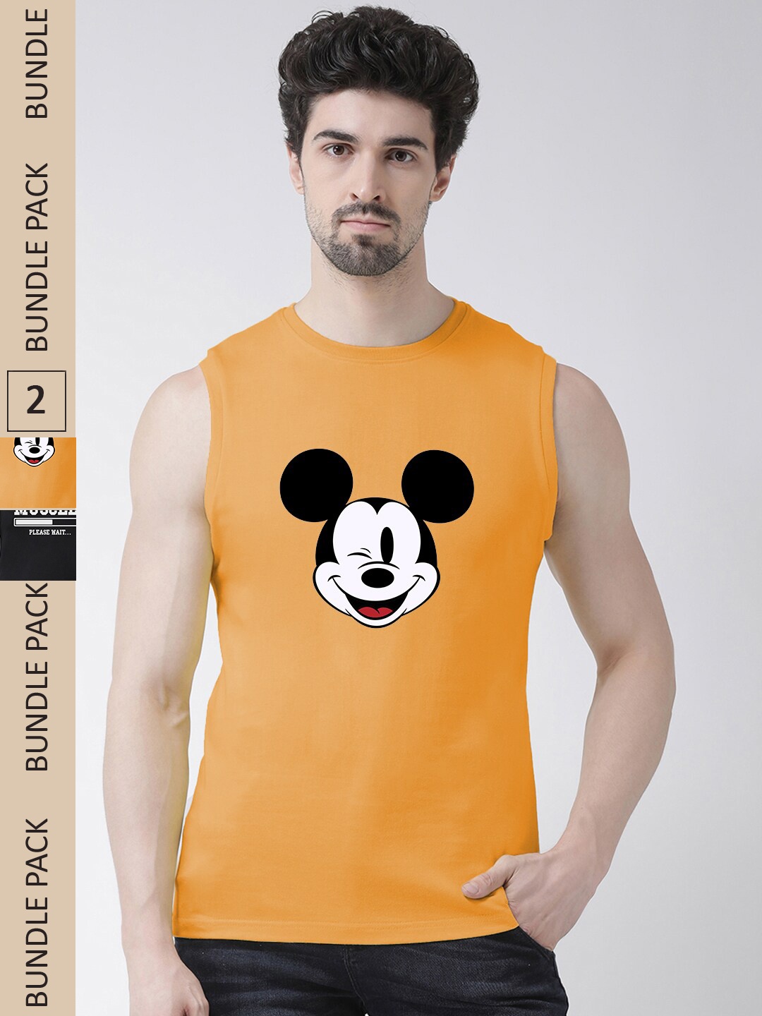 

Friskers Pack Of 2 Printed Sleeveless Slim Fit Pure Cotton Sports T-shirt, Orange