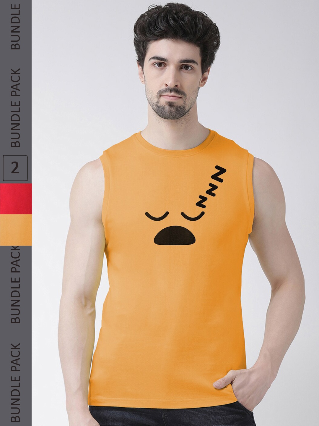 

Friskers Pack Of 2 Graphic Printed Pure Cotton Slim Fit T-shirts, Orange