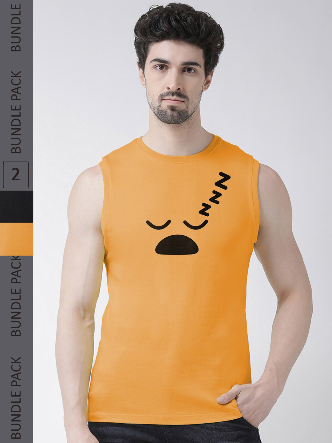 

Friskers Pack Of 2 Printed Sleeveless Slim Fit Pure Cotton Sports T-shirt, Orange