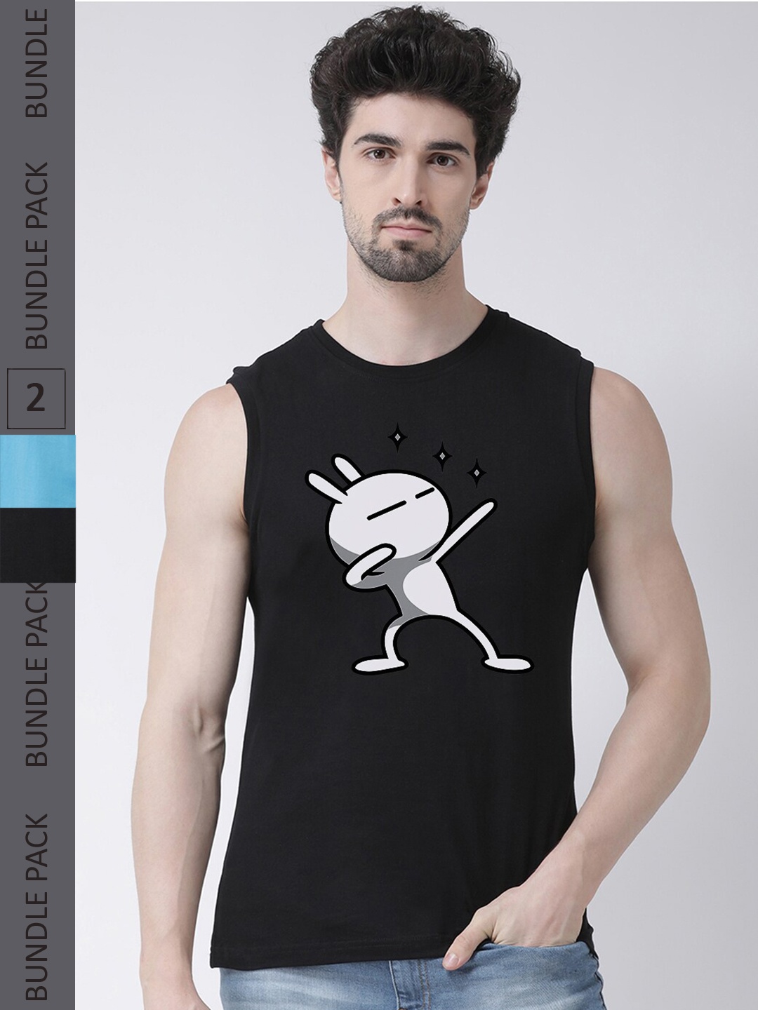 

Friskers Printed Pack Of 2 Slim Fit Pure Cotton T-Shirts, Black