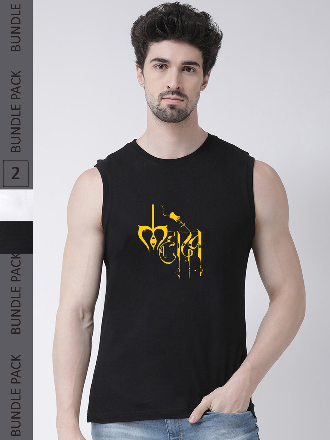 

Friskers Pack Of 2 Typography Printed Slim Fit Pure Cotton T-shirts, Black