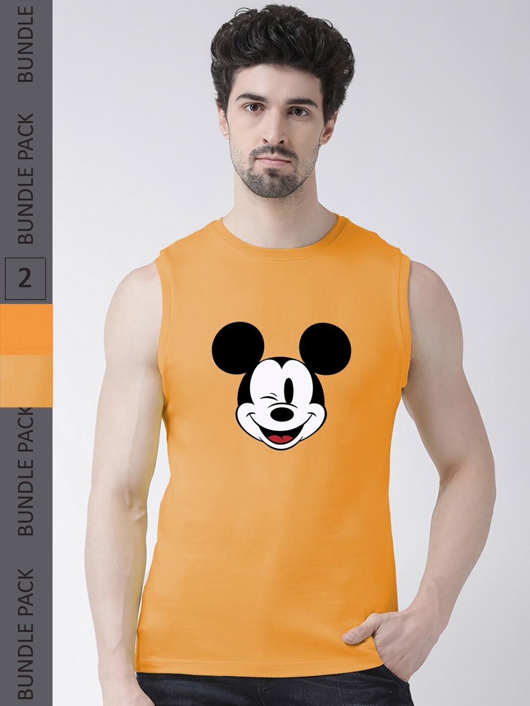 

Friskers Pack Of 2 Mickey Mouse Graphic Printed Pure Cotton Slim Fit T-shirts, Orange