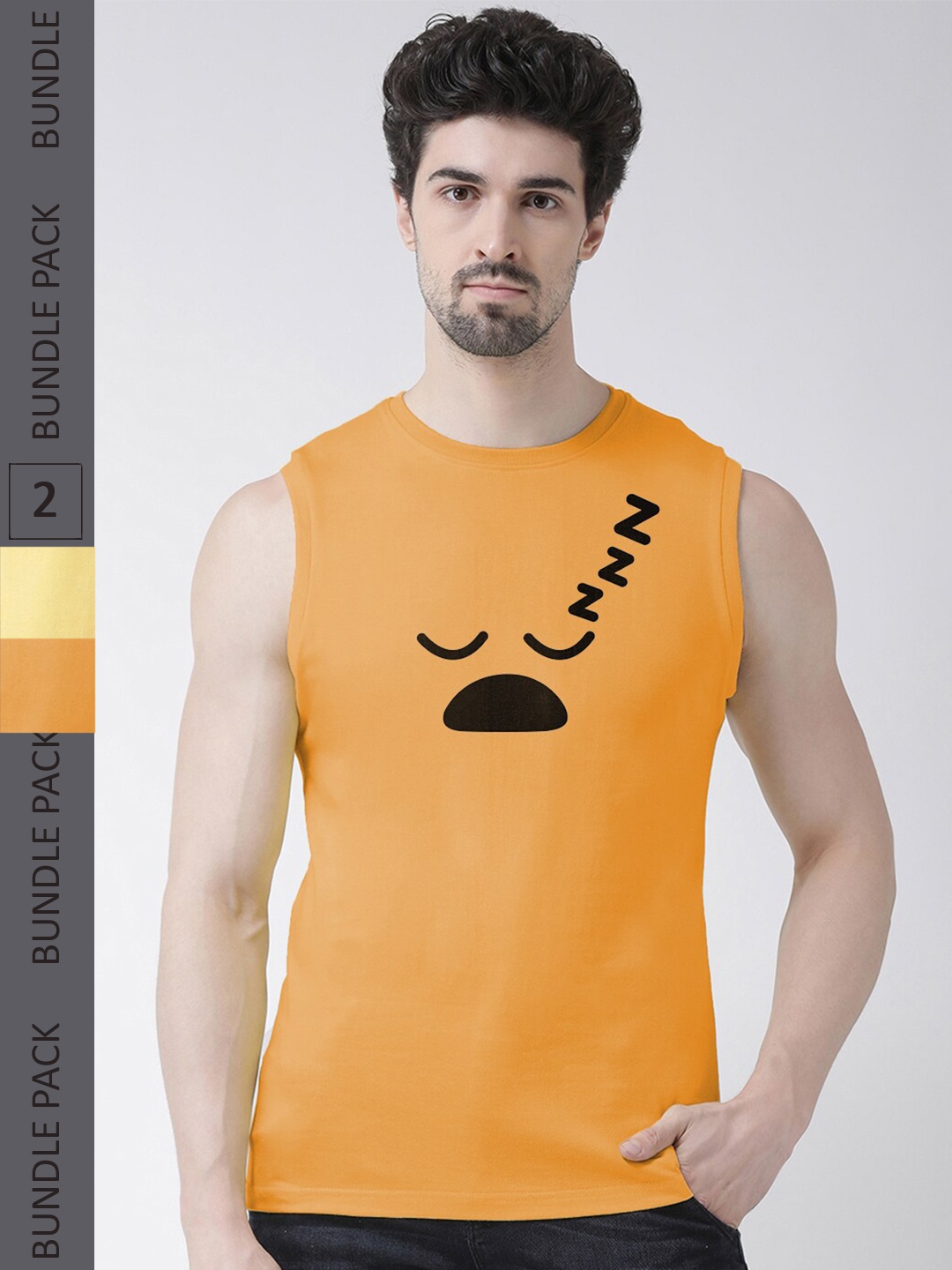 

Friskers Pack Of 2 Graphic Printed Slim Fit Pure Cotton T-shirts, Mustard