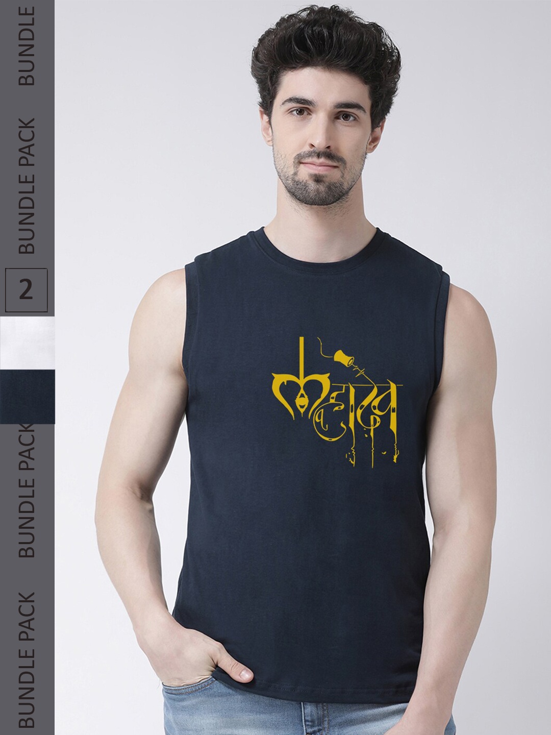 

Friskers Pack Of 2 Graphic Printed Pure Cotton Slim Fit T-shirt, Navy blue