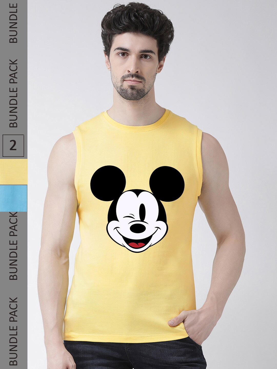 

Friskers Pack Of 2 Mickey Mouse Graphic Printed Pure Cotton Slim Fit T-shirts, Yellow