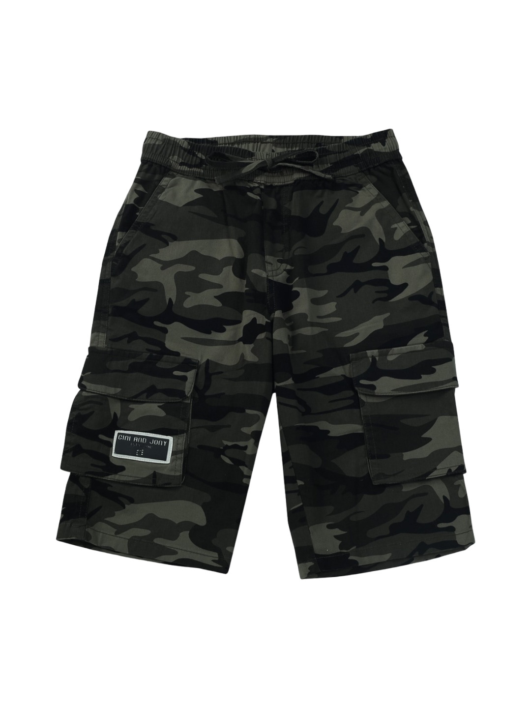 

Gini and Jony Infants Boys Camouflage Printed Mid Rise Cotton Cargo Shorts, Olive