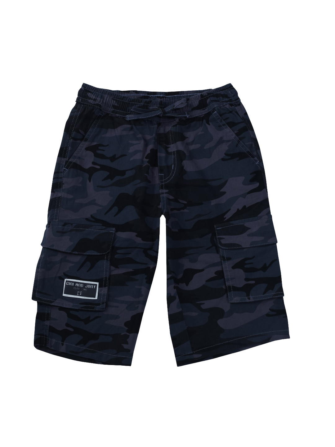 

Gini and Jony Infants Boys Camouflage Printed Mid Rise Cotton Cargo Shorts, Navy blue