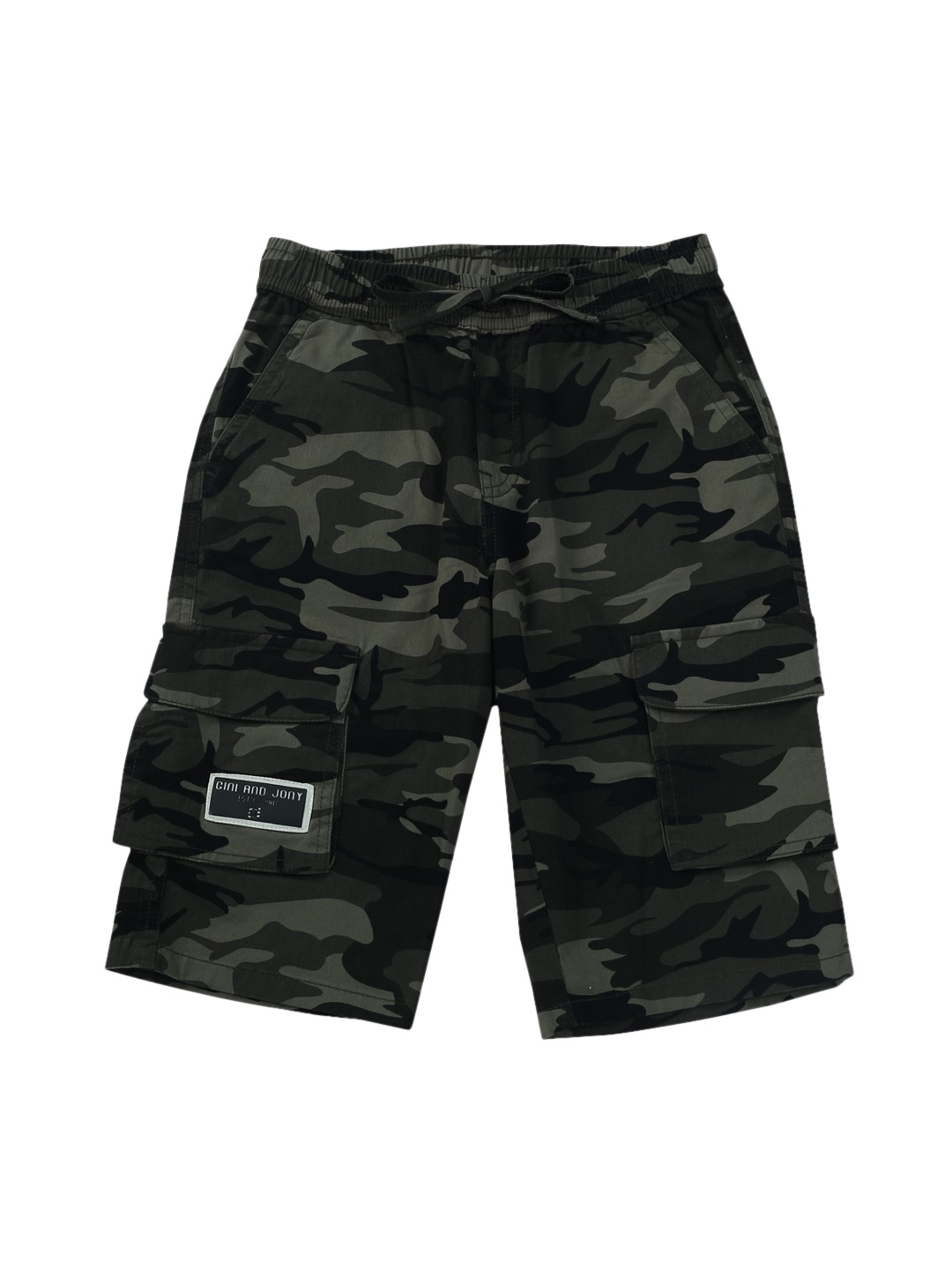 

Gini and Jony Boys Camouflage Printed Mid-Rise Cotton Cargo Shorts, Green
