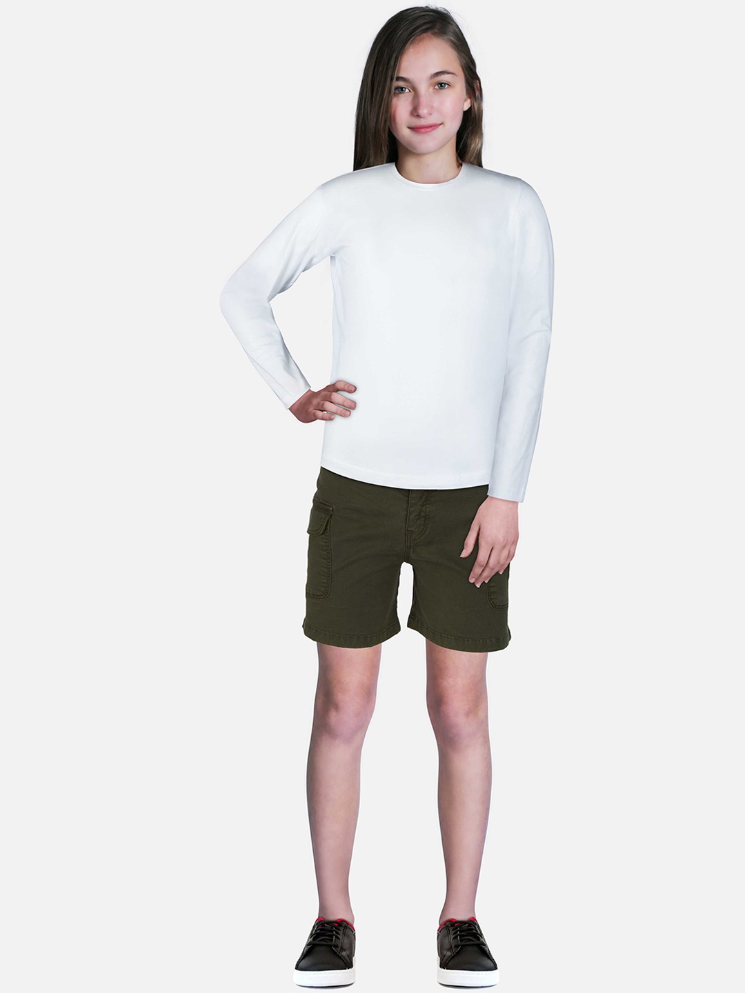 

Gini and Jony Girls Mid-Rise Above Knee Cotton Shorts, Olive