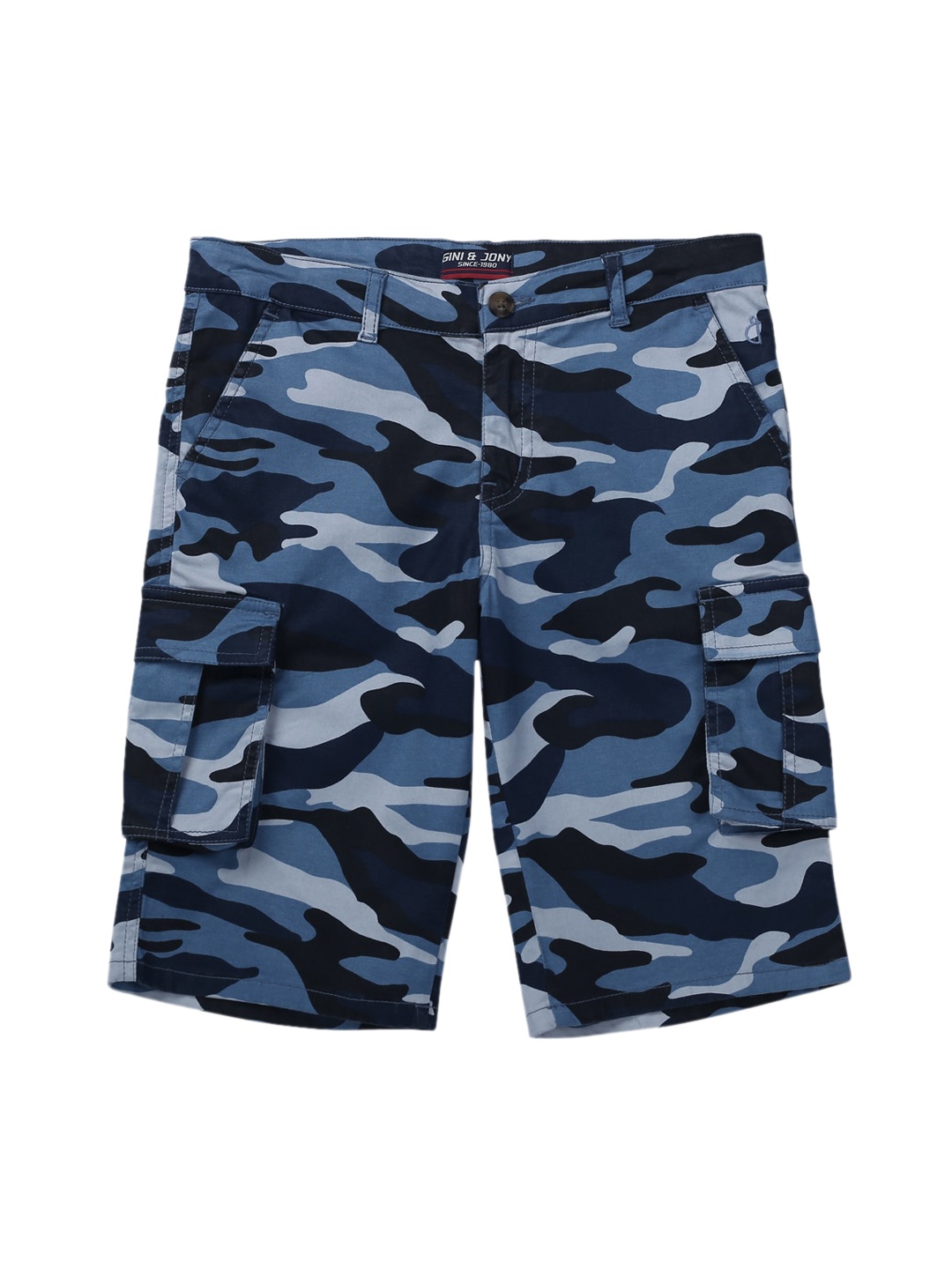 

Gini and Jony Infant Boys Mid-Rise Camouflage Printed Cargo Shorts, Navy blue