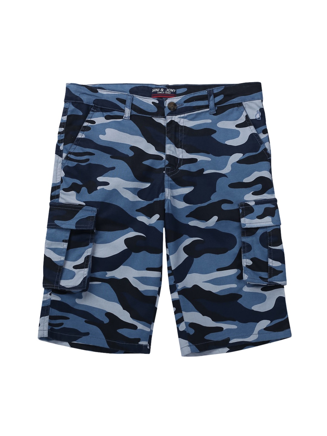 

Gini and Jony Boys Camouflage Printed Mid Rise Cotton Cargo Shorts, Navy blue