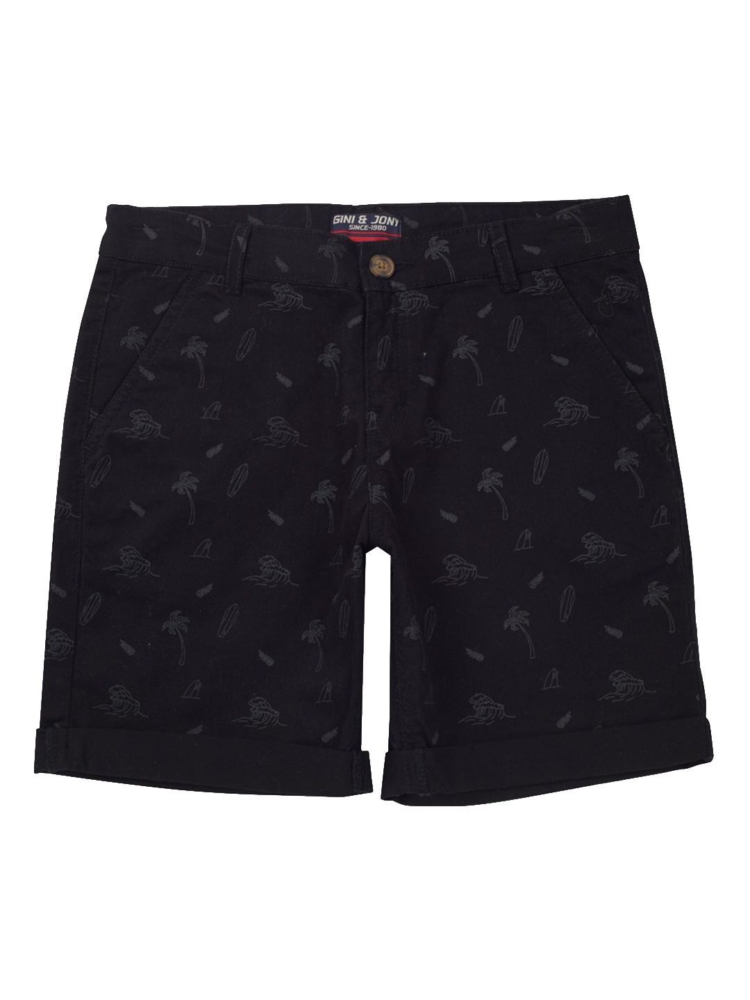 

Gini and Jony Boys Conversational Printed Mid-Rise Cotton Shorts, Navy blue