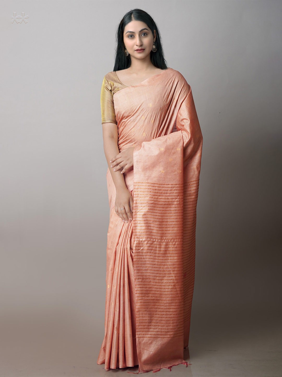 

Unnati Silks Ethnic Motif Block Print Silk Cotton Chanderi Saree With Blouse Piece, Orange