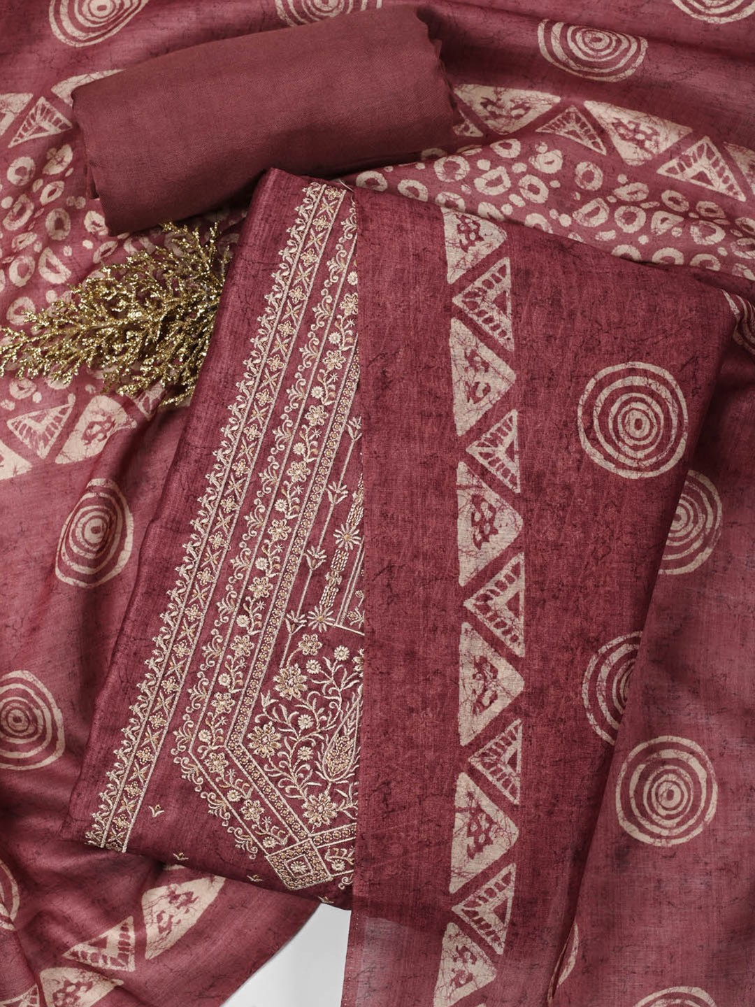 

Meena Bazaar Embroidered Art Silk Unstitched Dress Material, Pink