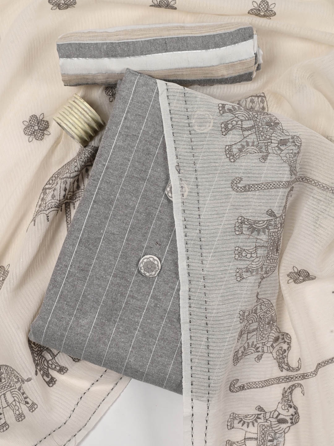 

Meena Bazaar Printed Unstitched Dress Material, Grey