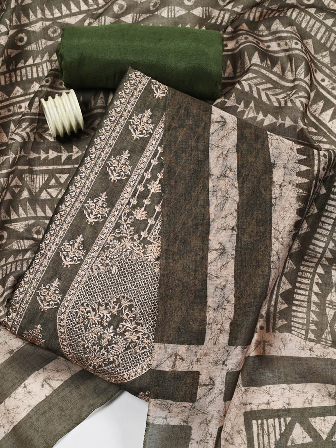 

Meena Bazaar Ethnic Motif Embroidered Unstitched Dress Material, Green
