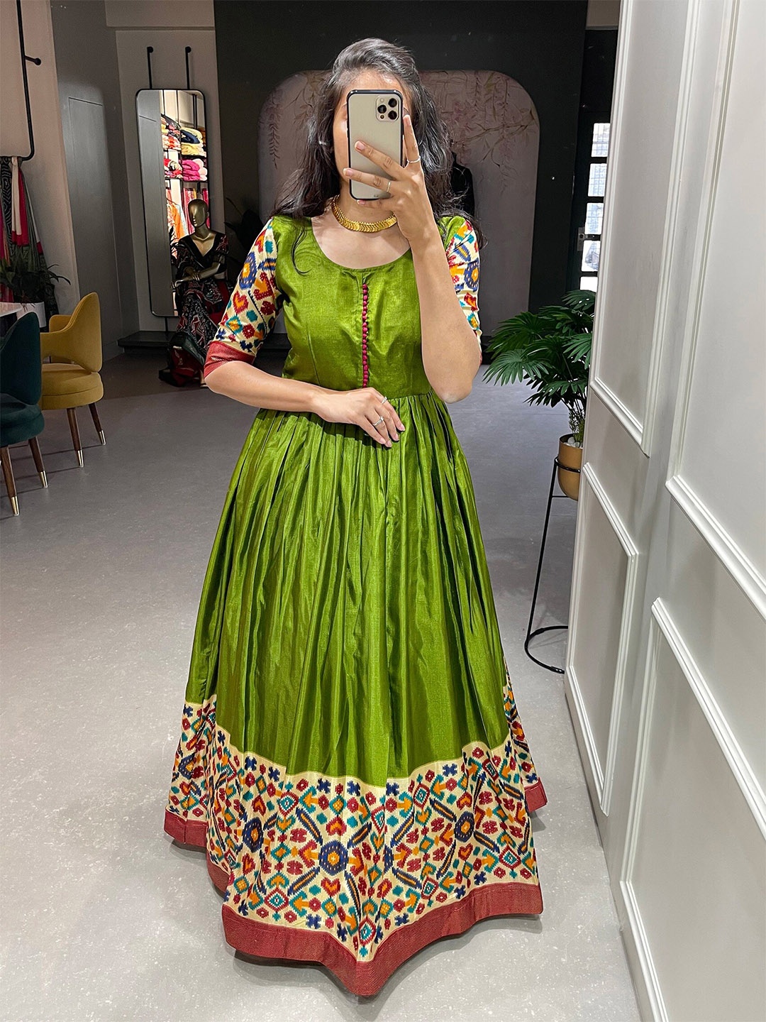 

LOOKNBOOK ART Ethnic Motif Printed Fringed Jacquard Kaftan Ethnic Dress, Olive