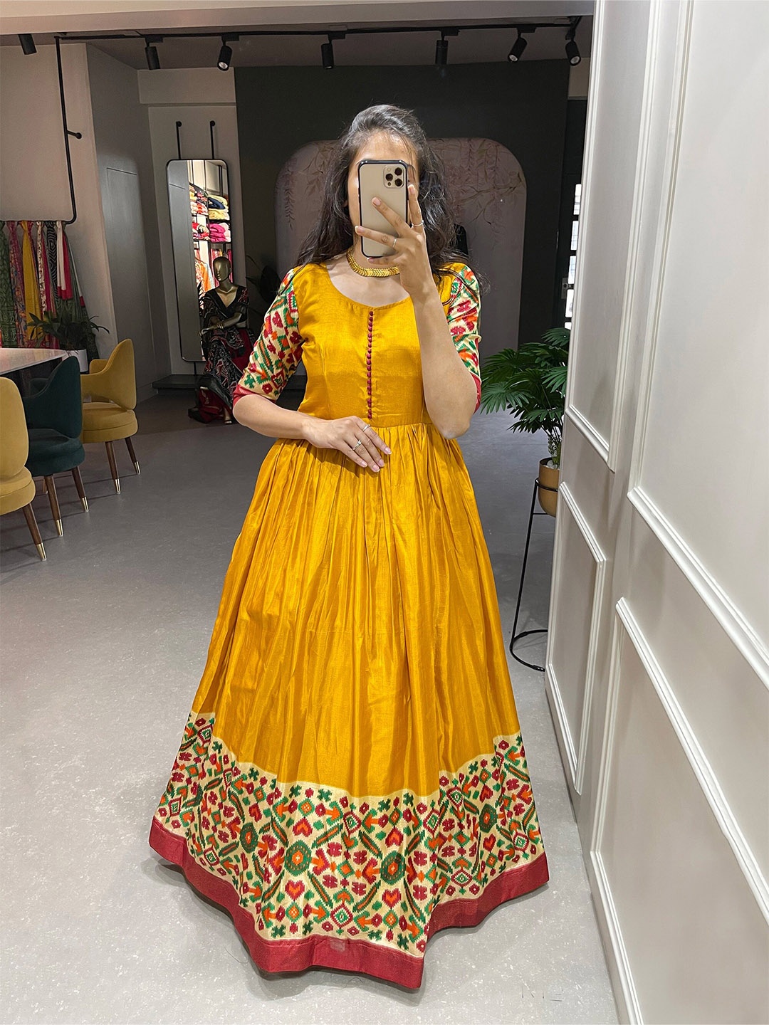 

LOOKNBOOK ART Ethnic Motif Printed Fringed Jacquard Kaftan Ethnic Dress, Yellow
