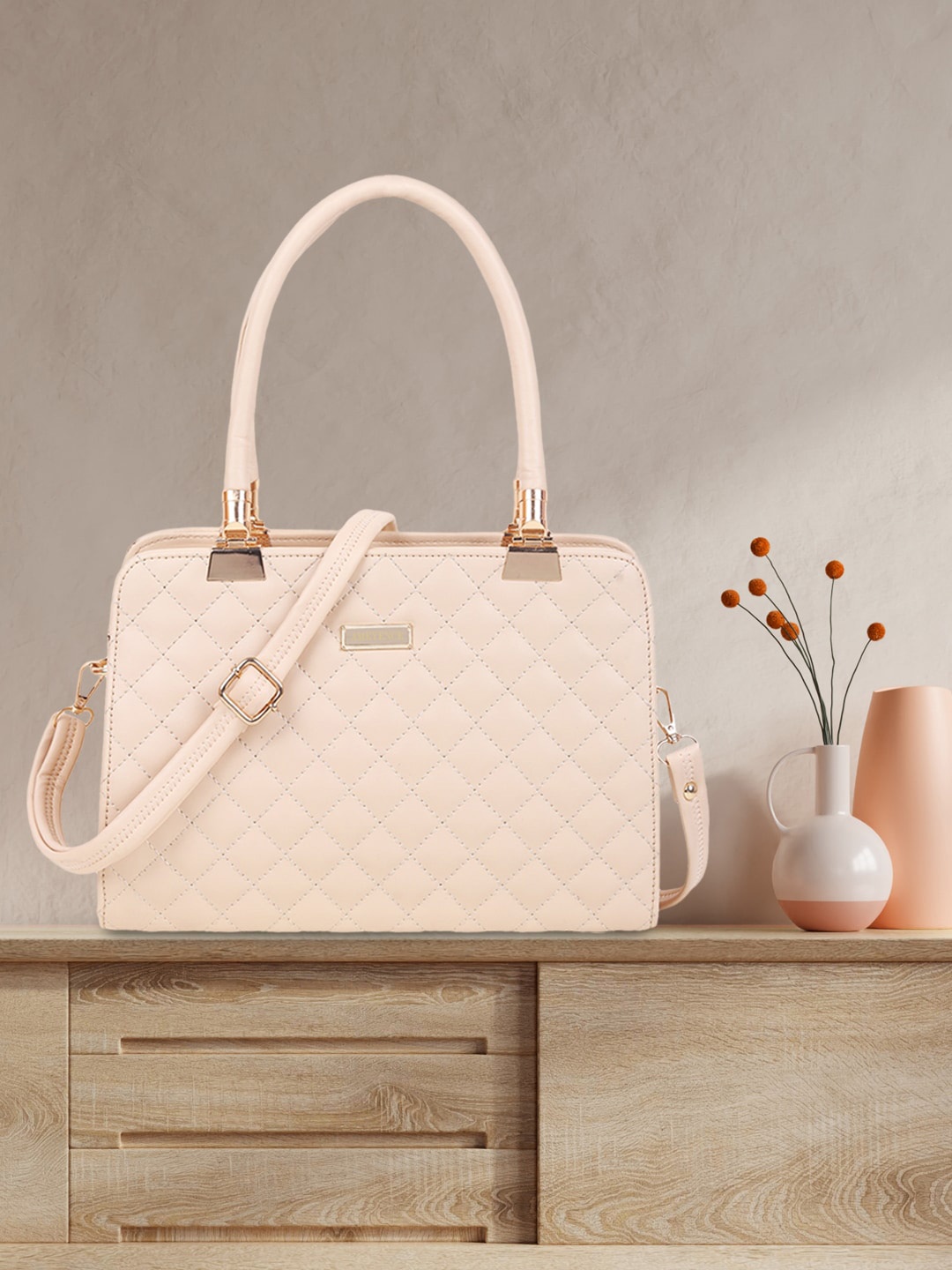 

AMYENCE Textured Structured Handheld Bag With Quilted, Peach