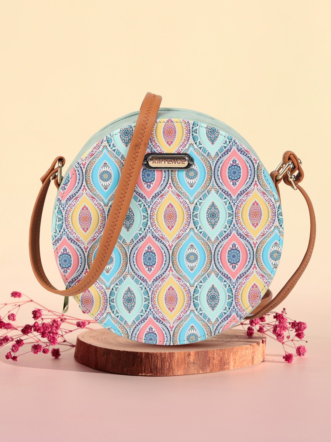 

AMYENCE Multicoloured Geometric Printed PU Half Moon Sling Bag, Multi