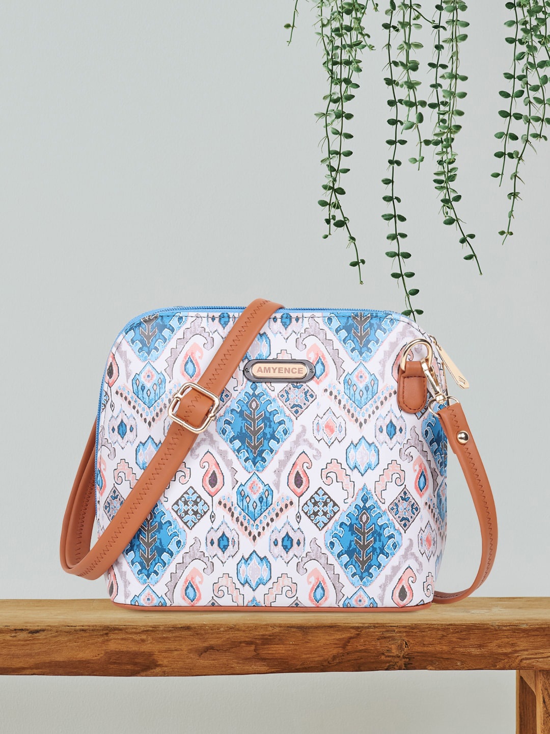 

AMYENCE Ethnic Motifs Printed Structured Sling Bag, Blue