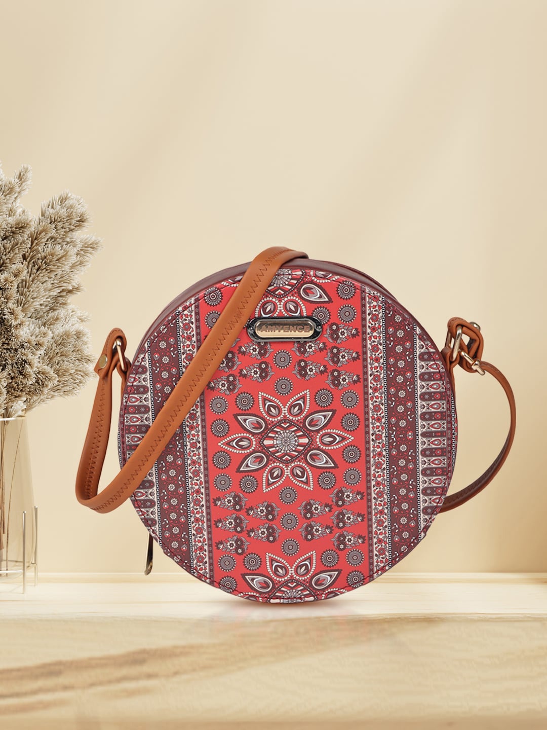 

AMYENCE Floral Printed Structured Sling Bag, Maroon