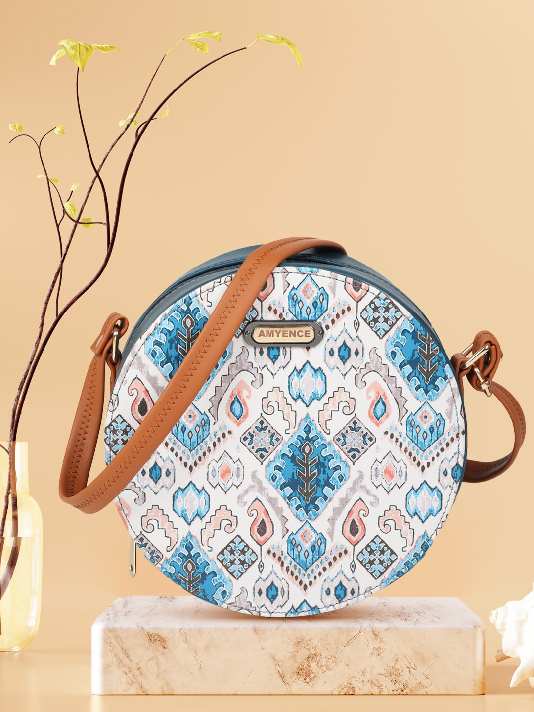 

AMYENCE Ethnic Motifs Printed Structured Sling Bag, Blue