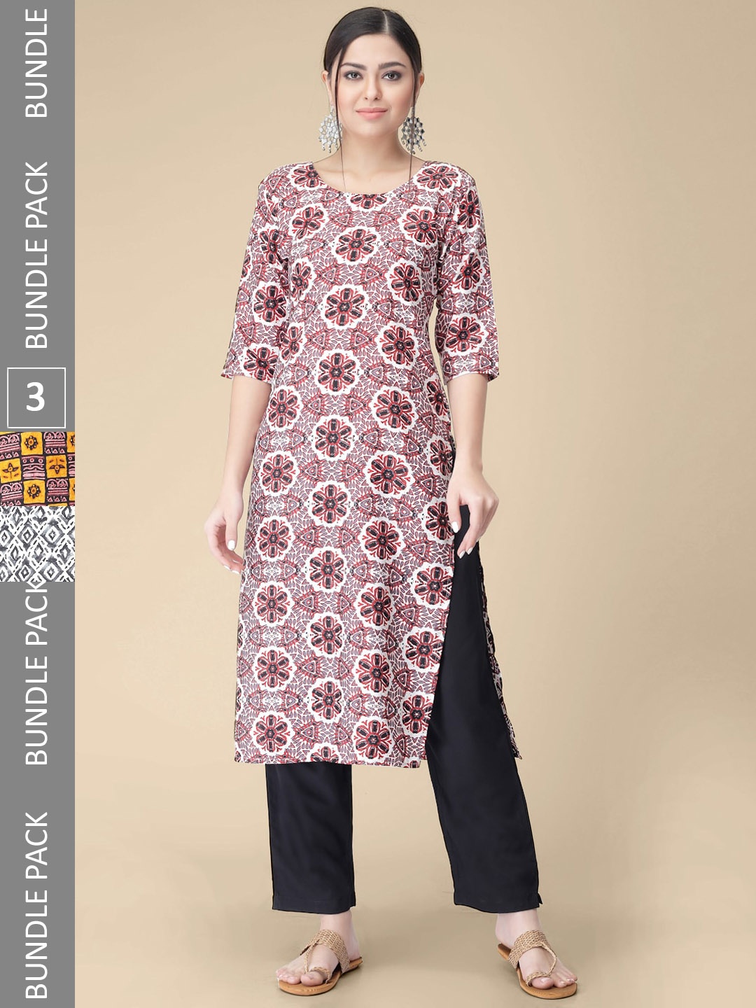 

7Threads Pack Of 3 Printed Straight Kurta, White