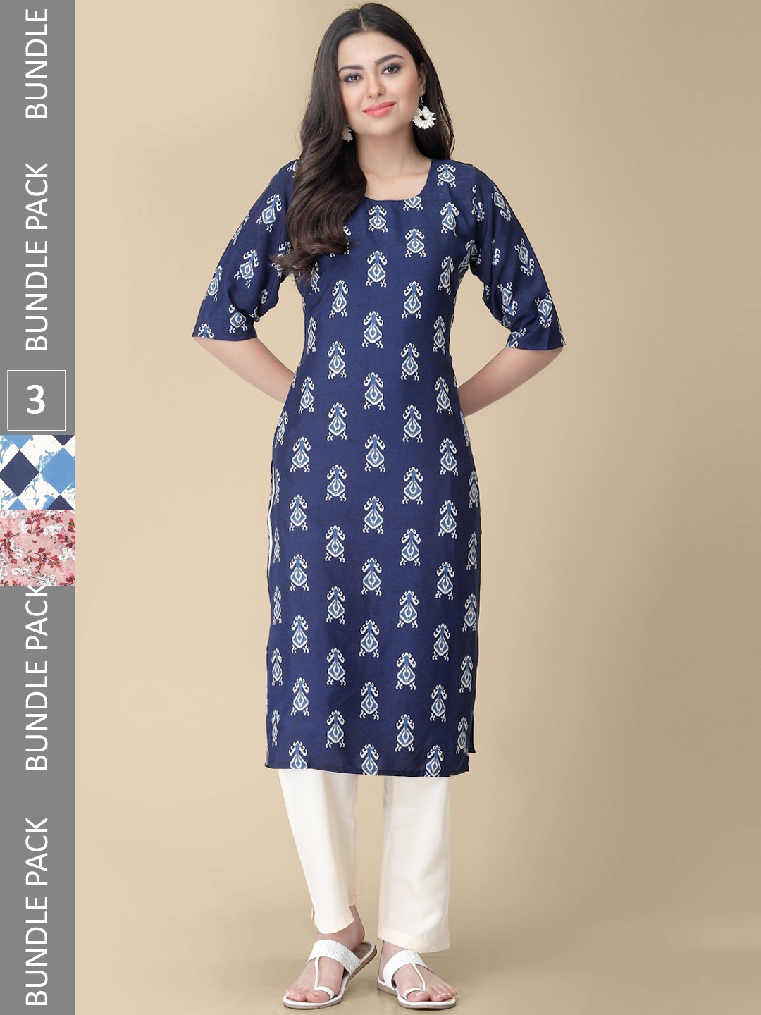 

7Threads Pack Of 3 Printed Straight Kurta, Blue