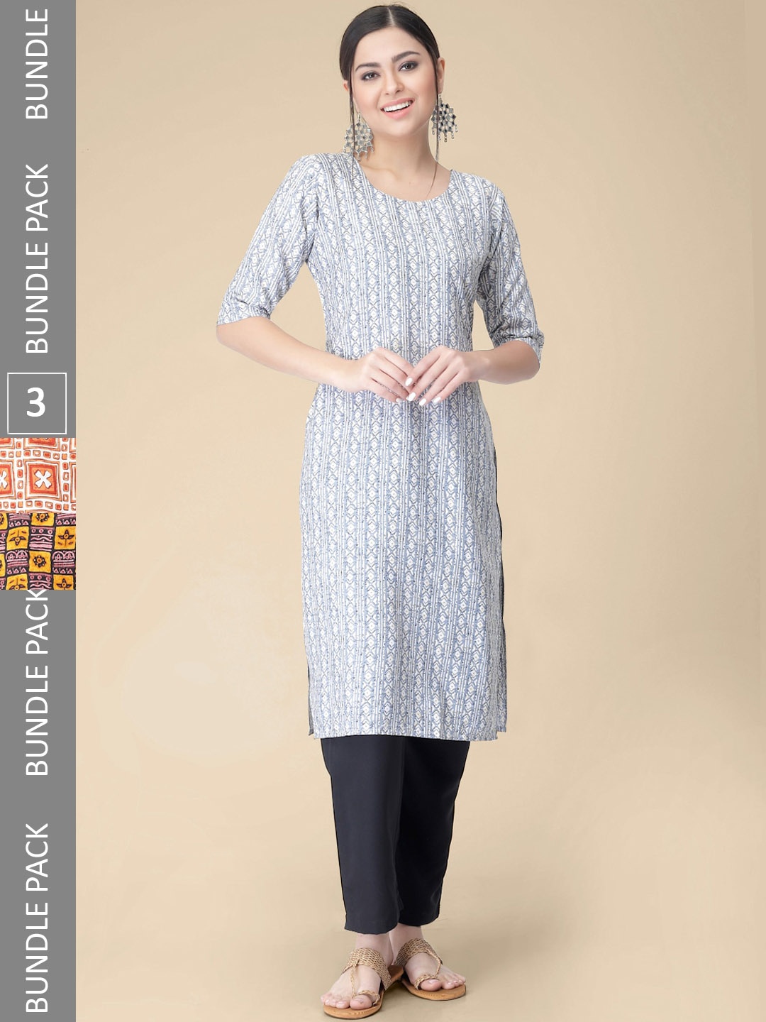

7Threads Pack Of 3 Printed Straight Kurta, Blue