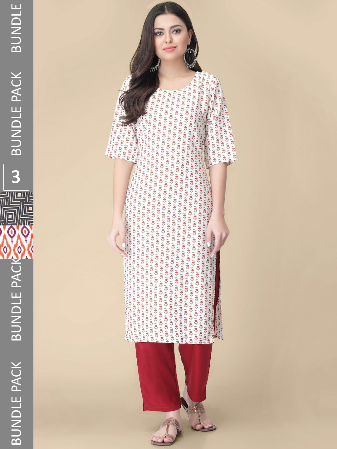 

KALINI Pack Of 3 Printed Straight Kurta, White