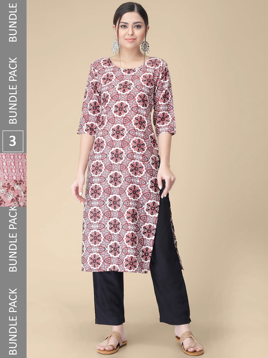 

7Threads Pack Of 3 Printed Straight Kurta, Maroon