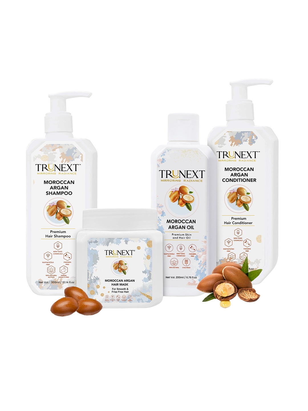 

TRUNEXT Set Of 4 Moroccan Argan Hair Care Kit, Transparent